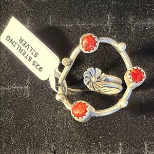 Sterling Silver Red ballon opal Gemstone Ring adjustable